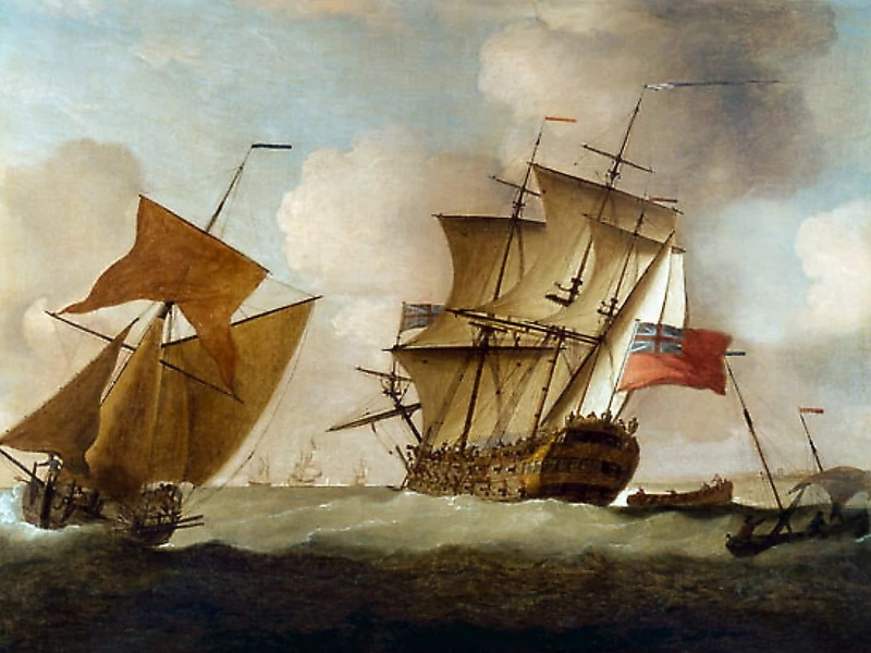 1681-Peter Monamy - Un terzo grado si unisce al suo squadrone al largo di Elizabeth Castle, Jersey